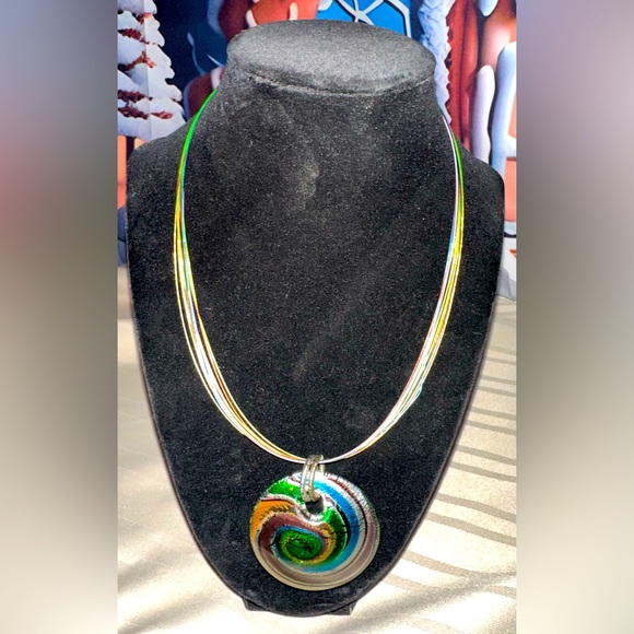 A 14 metal strand artisan piece with matching glass pendant. About a 16” length - Picture 3 of 5